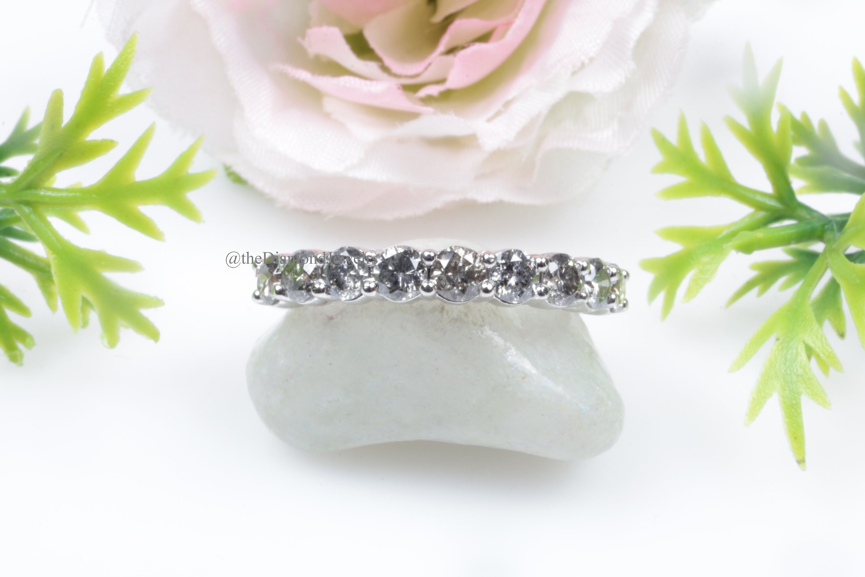 Salt and Pepper Diamond ring Half Eternity Band 14K White Etsy