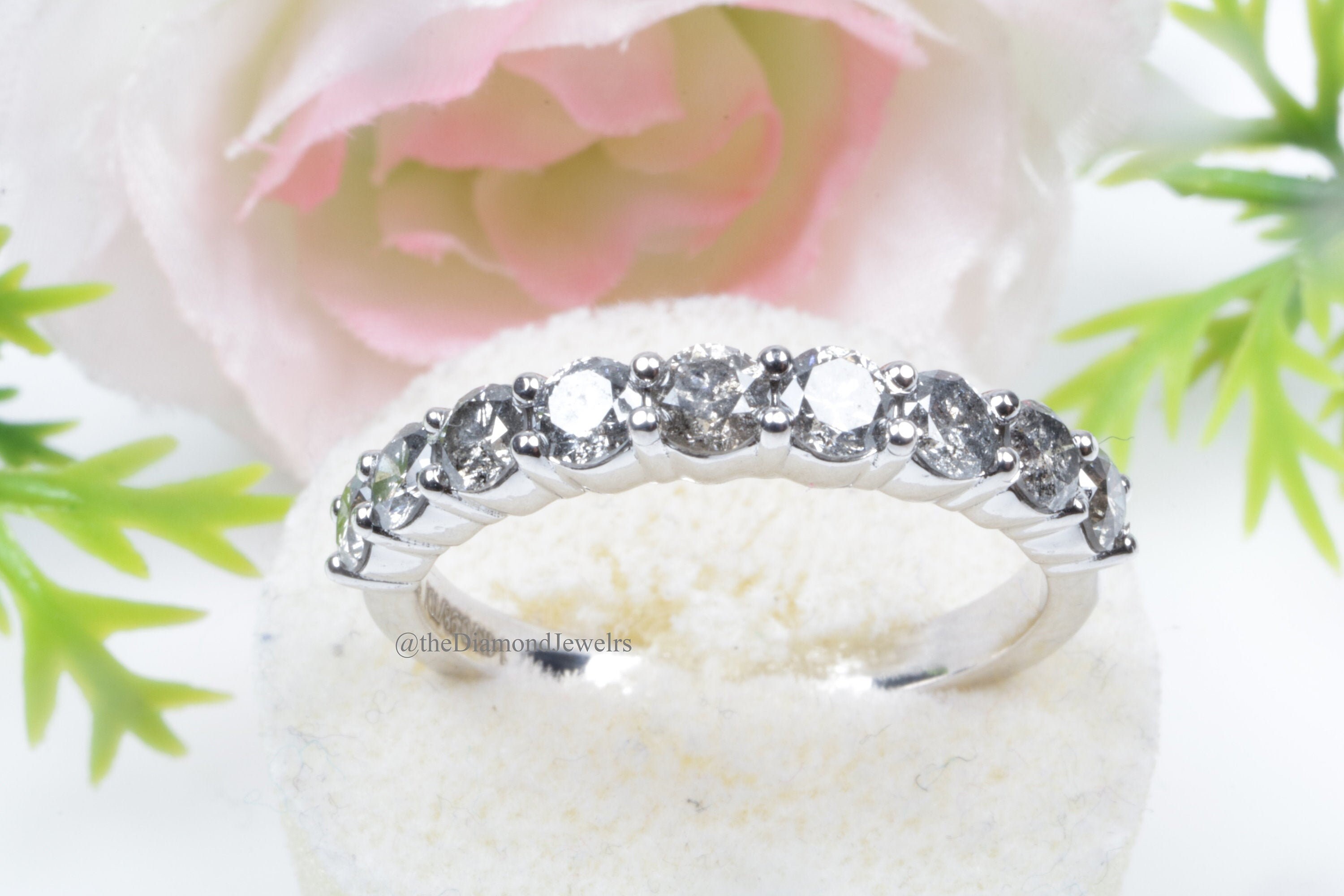Salt and Pepper Diamond ring Half Eternity Band 14K White Etsy
