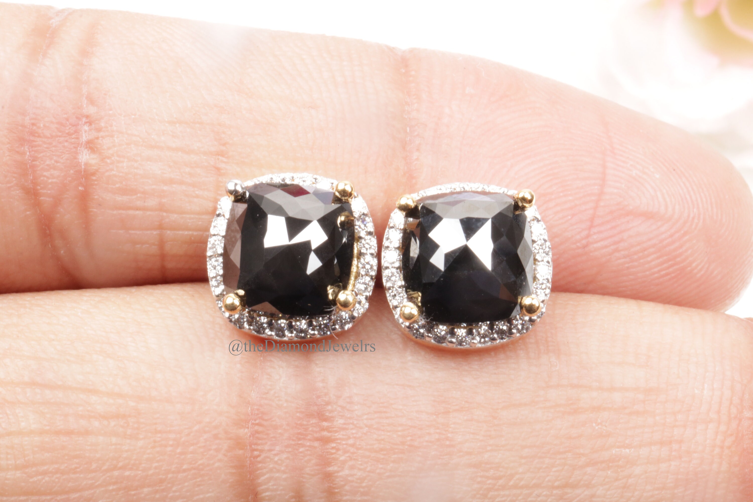 Black Diamond Stud Earrings 14k Gold Diamond Stud Earrings Etsy