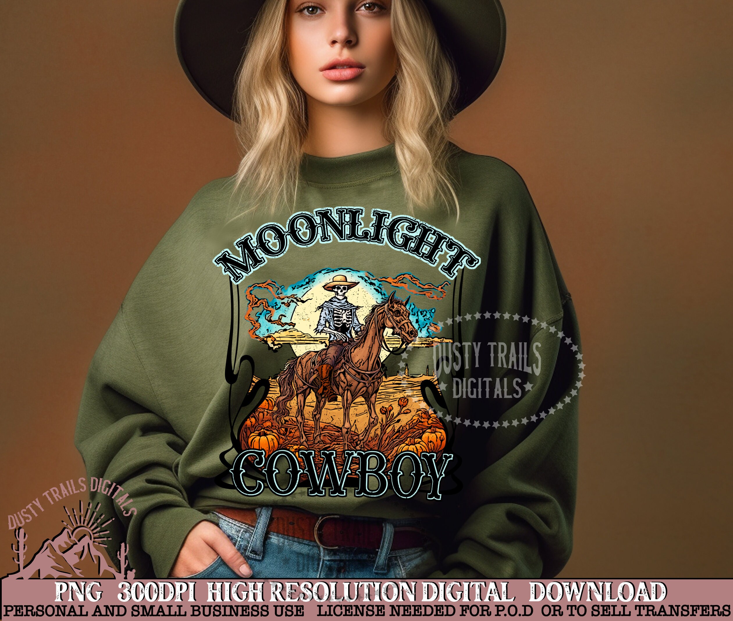 Moonlight Cowboy Halloween PNG Digital Download Halloween - Etsy
