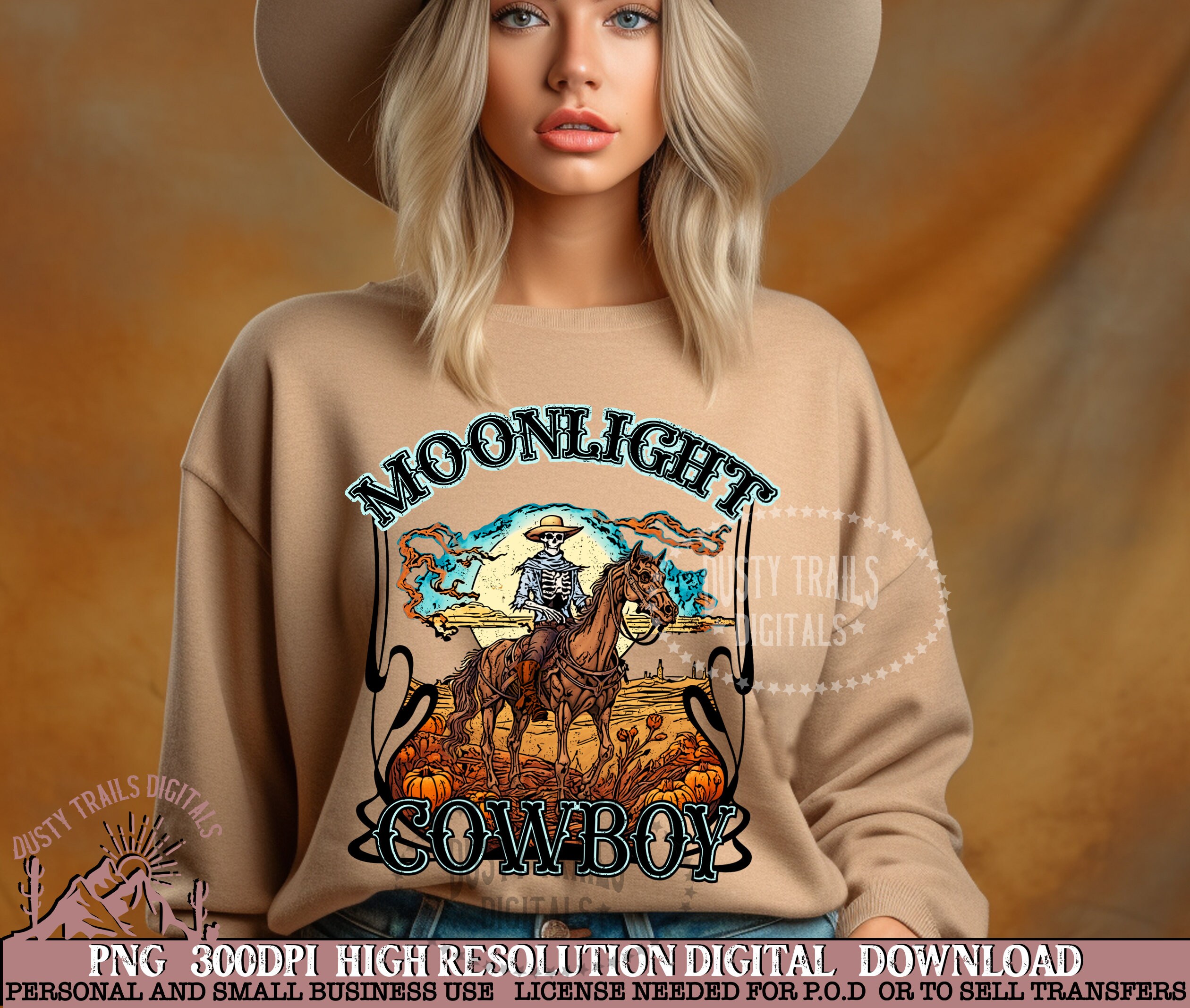 Moonlight Cowboy Halloween PNG Digital Download Halloween - Etsy