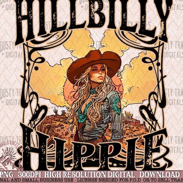 Hillbilly Hippie, digitale download, land png, woestijn png, westerse ontwerpen png.