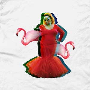 John Waters’- Pink Flamingos T-shirt - Divine T-shirt  , Camp , Queer  , Trash  , John  Waters T-shirt . Black , White.