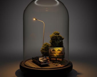 TV Diorama Lamp | Handmade Miniature Roadside Scene | Retro Americana Display | Cult TV Inspired Decor