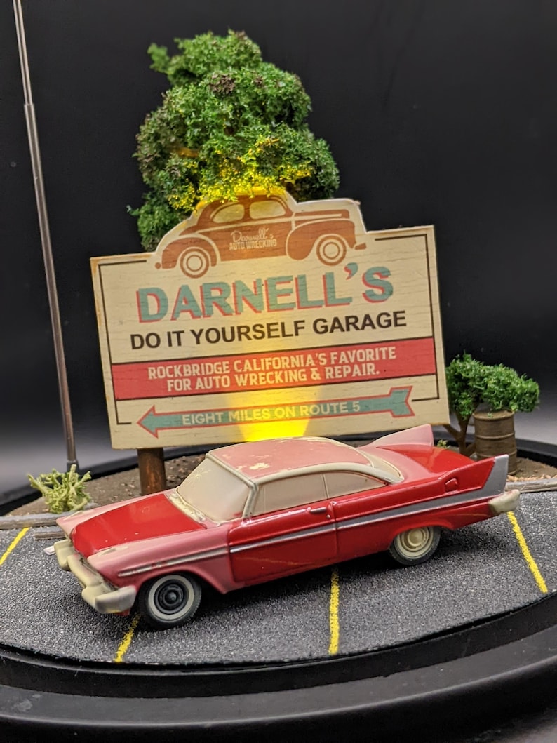 Movie Diorama Lamp | Handmade Vintage Car Night Scene | Retro Horror Film Display | Cult Movie Collector Decor image 2