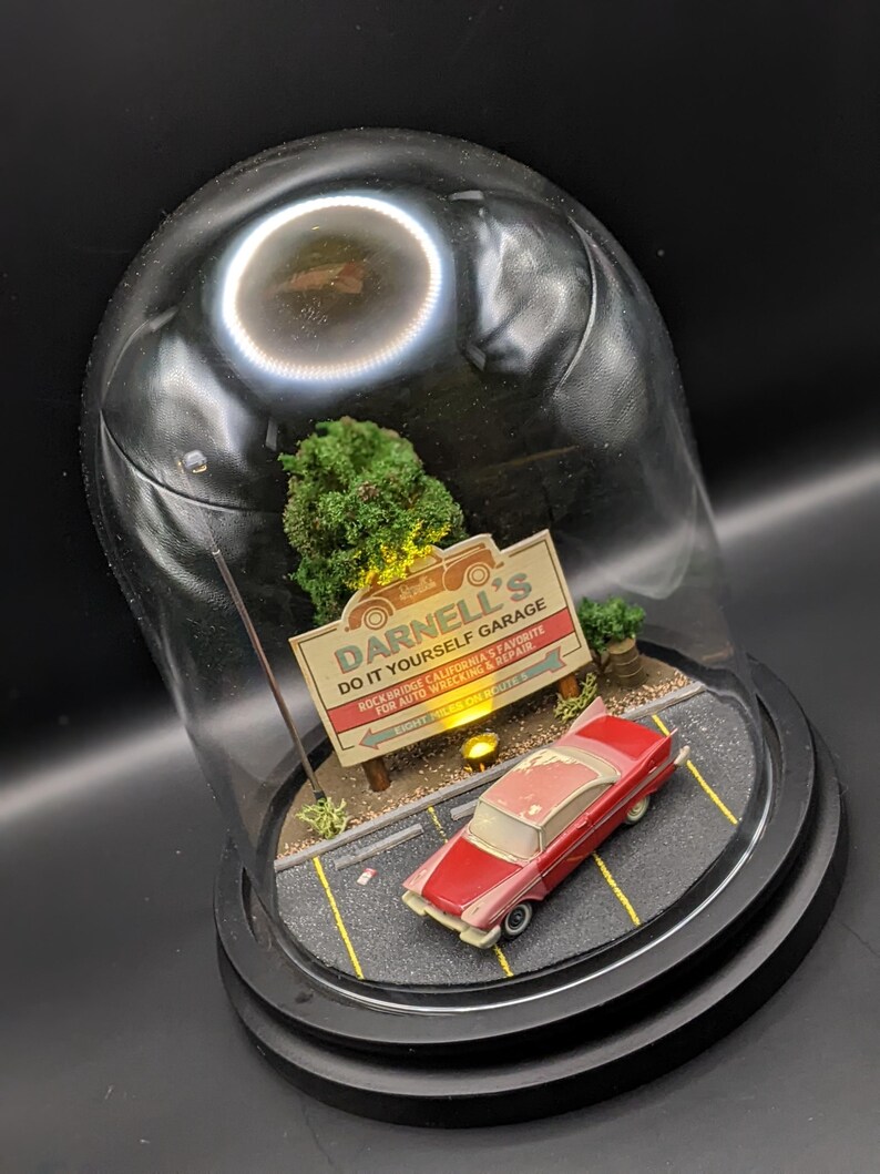 Movie Diorama Lamp | Handmade Vintage Car Night Scene | Retro Horror Film Display | Cult Movie Collector Decor image 5