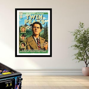 Twin Peaks Agent Cooper wall art displayed in a home office with vintage-inspired decor.