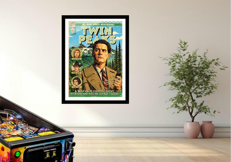 Twin Peaks Agent Cooper wall art displayed in a home office with vintage-inspired decor.