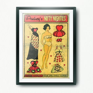 Audrey jaren 90 TV-serie geïnspireerd, 'Audrey's Nifty Nighties' Vintage Comic 'Paper Doll' Limited Edition Print / Poster