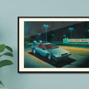 Tidsmaskinen 80-talsfilminspirerat tryck. Klassisk, Kult, Framtid, Marty-tryck i begränsad upplaga.