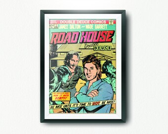 1980s Movie inspired fun print, Road Movie Wall Art, Retro Film Poster, Unique Room Decor, Comic Art, Gift for him or her, Dalton, Wade