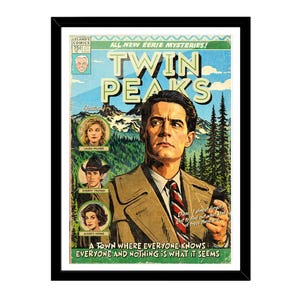 Vintage comic-style Twin Peaks art print featuring Agent Cooper in a retro comic book cover design.