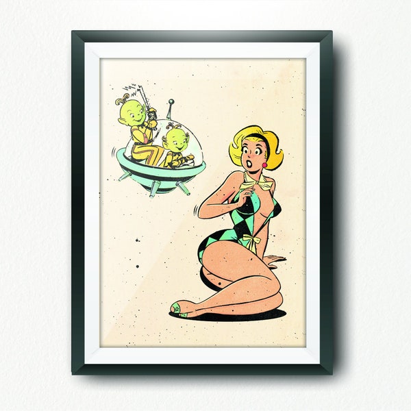 Science Fiction Pin Up. Space Aliens. Limited Edition Print