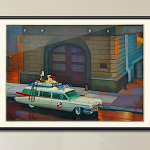 1980年代のゴーストコメディ映画プリント、油絵ウォールアート、レトロな車の映画ポスター、ユニークな部屋の装飾、お父さんへの贈り物、彼への贈り物