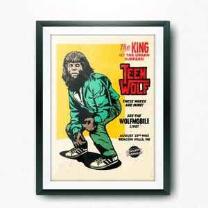 1980s Movie Comedy Inspired Print, Teen Wall Art, Retro Film Poster, Unique Room Decor, Comic Wolf Art, Father&#39;s Day, Gift for Him or dad