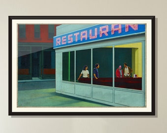 1990s TV sitcom oil painting themed print, &#39;Nighthawks at the Restaurant&#39;, cult wall art, Monk&#39;s Restaurant Poster, unique home decor gift