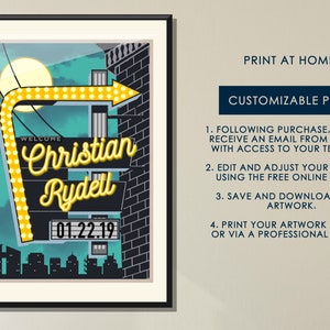 Print at Home! Neon Roadside Sign Art Print - Customizable, Instant Download