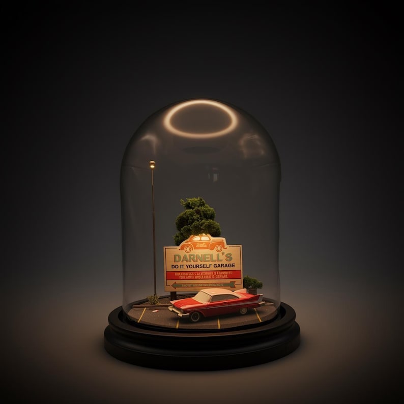 Movie Diorama Lamp | Handmade Vintage Car Night Scene | Retro Horror Film Display | Cult Movie Collector Decor image 1
