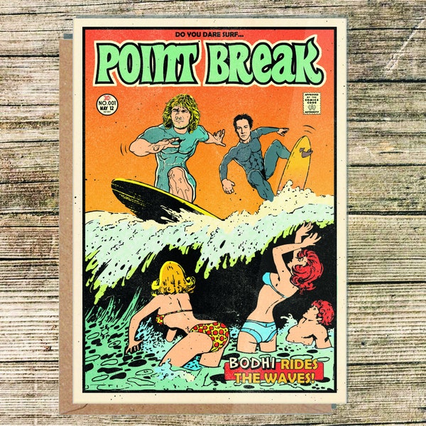Bodhi and Utah Greetings Card. 90s Surf Movie Inspired.