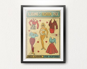 Alabama - Vintage Comic 'Paper Doll' Limited Edition Print / Poster.