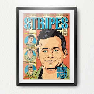 Stripes 1980s Comedy Movie inspired Print, Comic Cover Wall Art, Retro Film Poster, Unique Room Decor, Movie Art, Army Gift for Dad, Him
