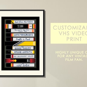 Vintage Video Cassette Stack print - Add your own titles! Customizable, Instant Download