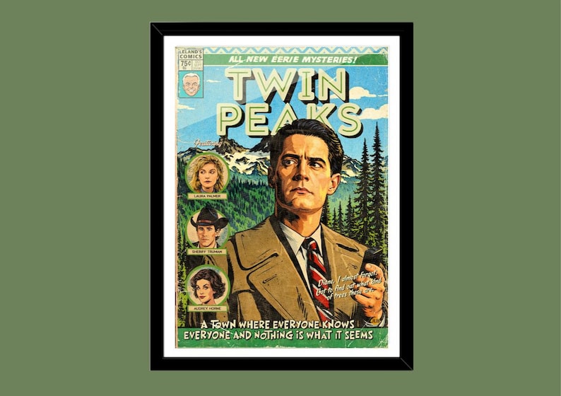 Framed Twin Peaks Agent Cooper comic-style art print
