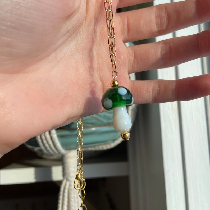 18k Gold Plated Green Mushroom Necklace!