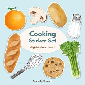 かわいい料理デジタルステッカーセット / デジタルプランナー＆ジャーナルステッカーPNG / Goodnotesステッカー / クックブックステッカー / 印刷可能なステッカーシート