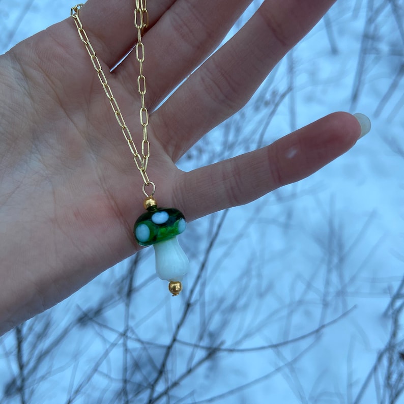 18k Gold Plated Green Mushroom Necklace!