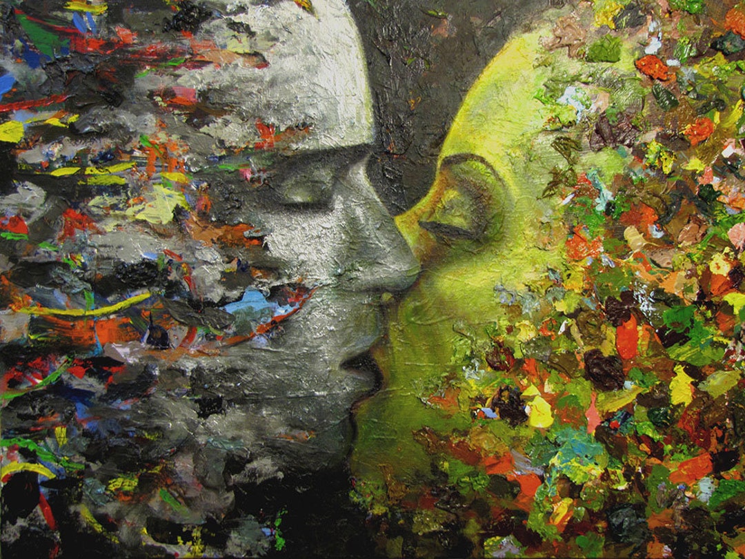 Nature of the Beast. Acrylic Painting Faces Kissing Love Lust Nature  Technology Mother Earth Man Woman Colorful - Etsy