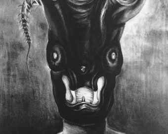 Portrait of an Ex-lover. vampire squid charcoal drawing art portrait creature sci-fi smile arms sea life ocean figure