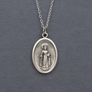 Saint Dymphna Silver Medal Necklace, Patron Saint Necklace