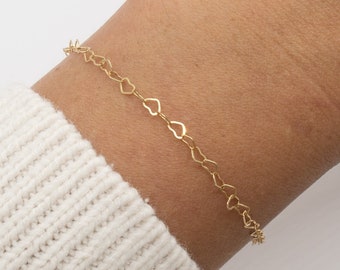 Gold Filled Heart Chain Bracelet, Dainty Tiny Hearts Bracelet, Necklace, Gift for Her
