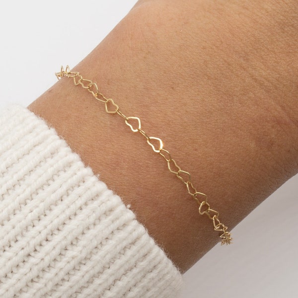 14k Gold Filled Heart Chain Bracelet, Dainty Tiny Hearts Bracelet, Necklace