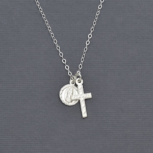 Dainty Virgin Mary Cross Necklace, 925 Sterling Silver Virgin Mary Religious Necklace, Baptism Necklace