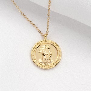 Dainty 18k Gold Filled Coin Guardian Angel Necklace