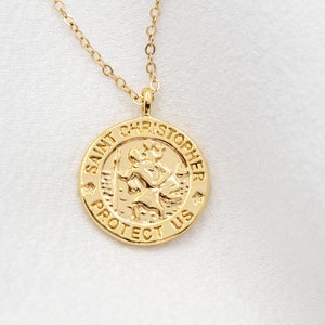 St Christopher Necklace, Traveler&#39;s Gold Filled Coin Medallion Necklace