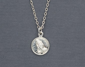Praying Hands 925 Sterling Silver Religious Necklace
