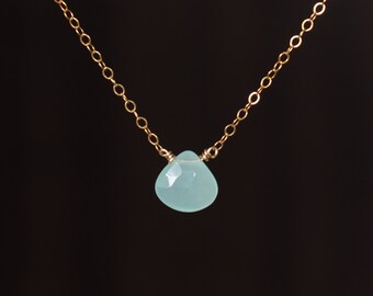Blue Aqua Chalcedony Necklace, Aqua Chalcedony Gemstone Necklace