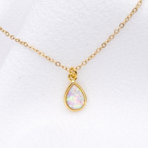 Opal Necklace, Gold Opal Necklace, Small Drop Opal Necklace, Delicate Opal Necklace