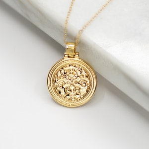 Gold Filled Coin Necklace, Disc Medallion, Dainty Necklace