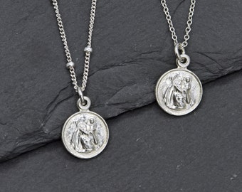 Saint Christopher Necklace, Sterling Silver Tiny Saint Christopher Medal Necklace