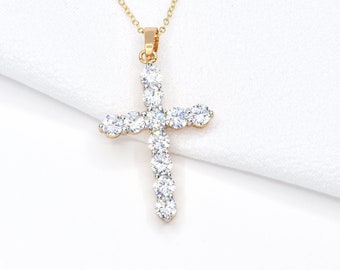 Gold Cross Necklace, Gold Filled Cubic Zirconia Cross Necklace, Religious Necklace