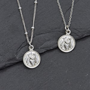 Saint Christopher Necklace, Sterling Silver Tiny Saint Christopher Medal Necklace