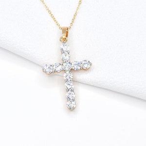 Gold Cross Necklace, Gold Filled Cubic Zirconia Cross Necklace, Religious Necklace