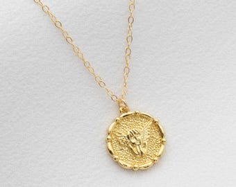 Dainty Gold Coin Guardian Angel Necklace