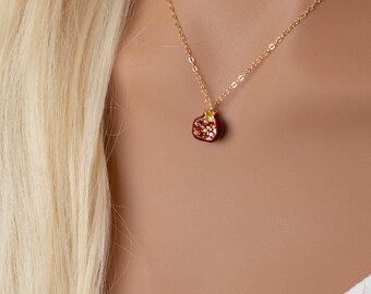 Pomegranate Necklace, Red Fruit Charm Necklace