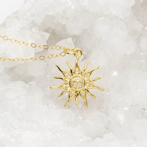 18K Gold Filled Sun CZ Necklace, Celestial Necklace