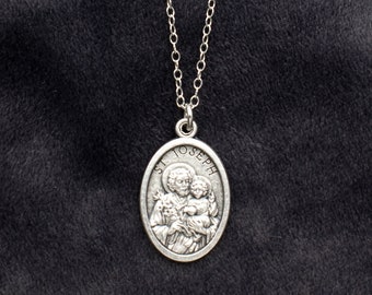 Saint Joseph Necklace, Silver St Joseph Medal Necklace, Religious Necklace